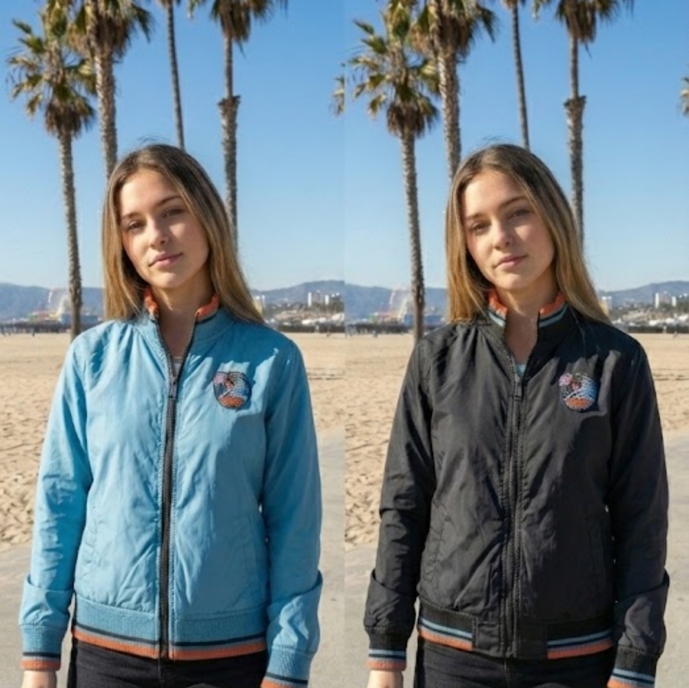 Women's Blue and Black Bomber Jacket
